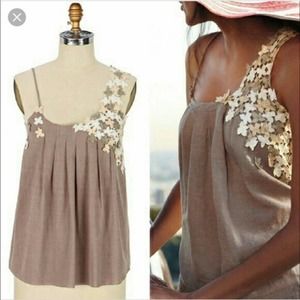 Annie by Annie Havlicek Womens Embroidered Flowers Pleated Tank Top Size XS Tan